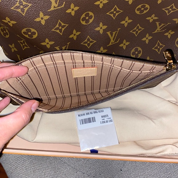 Louis Vuitton Neverfull Mono MM & Wristlet Gift Box with Blue Ribbon NEW - Picture 9 of 16